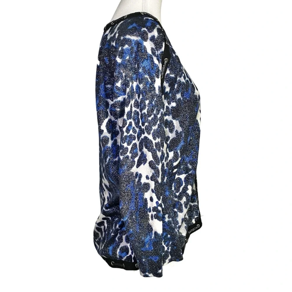 Sharon Young Black and Blue Animal Print Shimmer Long Sleeve Cardigan - Picture 3 of 15
